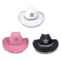 Caps Hats Pentagram Cowboy Hat Star Sequin Birthday Party Hats Cowgirl Hats Women Performance Hat For Adults Party Hats Cosplay 231207