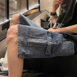 Men's Jeans Men's Workwear Denim Shorts Y2k Street Hip-hop Clothing Korean Element Style Large Pocket Baggy Denim Shorts Loose Casual CaprisL231208