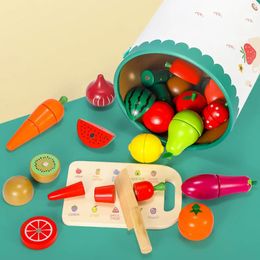 Doll House Accessories Children's Fruit Vegetables Cutting Toys Role Play Simulation Kitchen Pretend Toy Wooden Magnetic Set Games Gifts 231207
