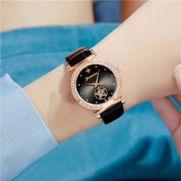 Wristwatches Women Quartz Watches Leather Strap Wristwatch Fashion Diamond Red Dial Casual Ladies Watch Relogios Feminino