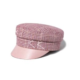 sboy Hats Size SXL Patchwork Flat Pink PU Leather Brim Militray Caps Baker Boy Hat Women 231208