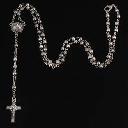 Pendant Necklaces Stainless steel rosary beads 4mm bead necklace small rosary necklace ladies jewelry necklace Jesus cross necklace. 231208