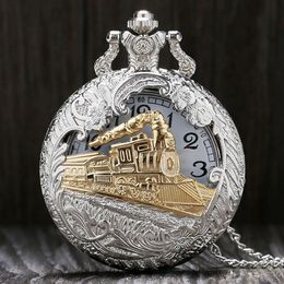 Pocket Watches Vintage MenS WomenS Bronze Classic Roman Quartz Watch Exquisite Train Cutout Pattern 231208