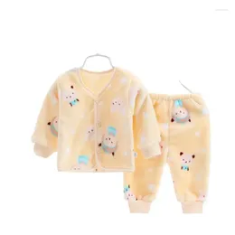 Clothing Sets Born Baby Clothes Winter Pajama Boys Girls Cotton Thick Flannel Fleece Homewear Children Cartoon Sleepwear