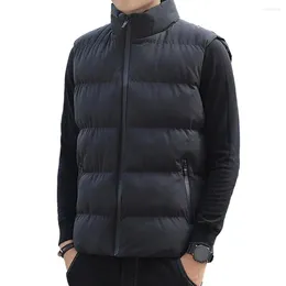 Men's Vests Men Windproof Waistcoat Padded Stand Collar Vest Coat With Neck Protection Zipper Pockets Warmth For Fall Winter