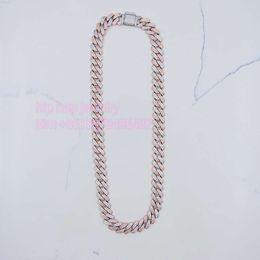 Hip-Hop-Schmuck, individuelle kubanische Kette mit 2 Reihen, 14 mm Zinken, trendige kubanische Halskette mit 2-Ton-Moissanit-Diamanten aus 925er Silber