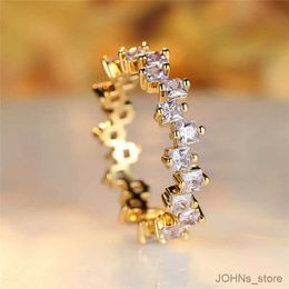 Wedding Rings Charm Gold Colour Wedding Ring Light Purple Zircon Engagement Ring Luxury Crystal Small Square Stone Rings For Women Boho Jewellery R231208