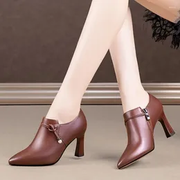 Dress Shoes Spring And Autumn Pointed Toe Zipper High Heels Women Pumps With Pearls PU Leather Fashion Concise Casual Chaussure
