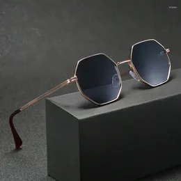 Sunglasses 2024 Polygon Men Vintage Octagon Metal For Women Goggle Sun Glasses Ladies Gafas De Sol