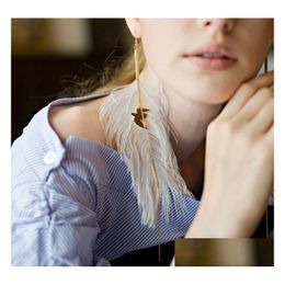 Charm Idealway Long Feather Drop Earrings Tassel Chain Small Gold Pigeon Pendant Hook Earring Ear Jewelry Delivery Dhvzs