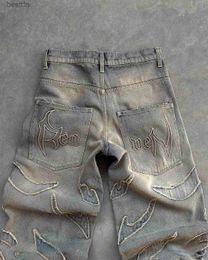 Men's Jeans Streetwear Distressed Patchwork Baggy Jeans for Men Y2k Vintage R Edge Embroidery Denim Pants Women Straight Wide Leg TrousersL231208