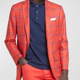 Men's Suits Blazers Red Color Plaid Long Sleeves Casual Cotton Line Fashion Dreaa Formal Slim Fit One Button Suit Jacket Coat43 99 231207