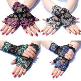 Short Summer Thin Lace Sun Protection Half-finger Gloves Female Riding UV Dance QERFORMANCE Five Fingers233A