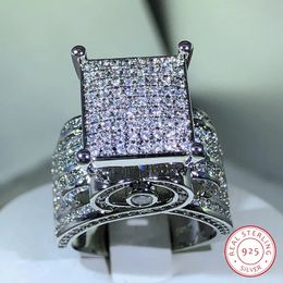 Wedding Rings 925 sterling silver high quality white zircon diamond ring geometric three-dimensional diversified ring suitable for couple 231208