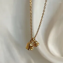 Pendant Necklaces Korean Fashion Lily Flower Bell Pendants Necklace Stainless Steel Gold Plated Chain For Women Jewellery Party Gifts