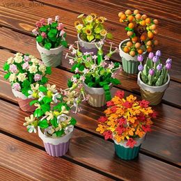 Blocks Preserved Flower Green Plant Potted Building Blocks Toys Flower Stamens Potted Plant Ornaments Assembling Educational Toys R231208