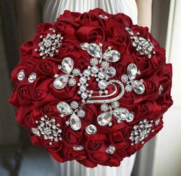 Decorative Flowers Wreaths 1pclot Wine Red Ribbon Bridal Wedding Bouquet With Diamond For Decoration7136556