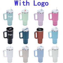 Quencher H2.0 40 oz Stainless Steel Tumblers Cups With Silicone Handle Lid and Straw 2nd Generation Car Mugs Vacuum Insulated 40oz Water Bottles Good quality