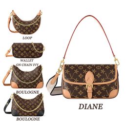 Boulogne LOOP M45832 M81098 Diane Baguette Designer Bolsa Homem Mulheres Luxo Genuíno Couro Mens Cross Body Tote 7A Bolsa de Mão Clássico Flap Meia Lua Embreagem Bolsas de Ombro