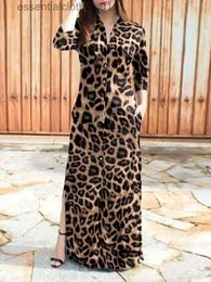 Urban Sexy Dresses VONDA Women Bohemian Vintage Shirt Dress Leopard Print Long Sle Lapel Robe Street Vestido Button Down Polter Maxi Dresses L231208