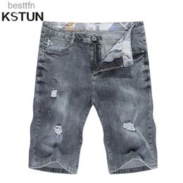 Men's Jeans KN Ripped Jeans for Men Denim Shorts Grey Stretch Slim Fit Mens Jeans Destroyed Moto Biker Jeans Pants Hip Hop Shorts For ManL231208