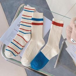 Women Socks Fashion Stripe Cotton School Long Female JK White Streetwaer Casual Calcetines Medias