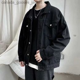 Women's Jackets Black Denim Short Jacket Men Turn Down Collar Bomber Jacket Jeans Coats Casual Pockets Overalls Streetwear Man Clothing Outwear L231208