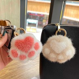 Fluffy Mink fur kitten claw cute plush doll bag car key chain pendant girl's gift203A