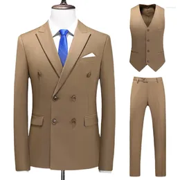 Men's Suits Formal Men Double Breasted Solid Classical Slim Fit Tuxedo Male Suit 3 Pieces (Vest Jacket Pants)