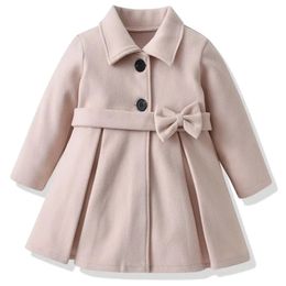 Пальто Шерстяная куртка для маленьких девочек Пальто Детская зимняя верхняя одежда Детская весенне-осенняя ветровка средней длины для детей от 2 до 6 лет 231207