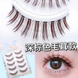 False Eyelashes Japanese Sharpened Fake 5 Pairs Transparent Stems Handmade Brown Manga Lashes Natural Simulation Wholesale