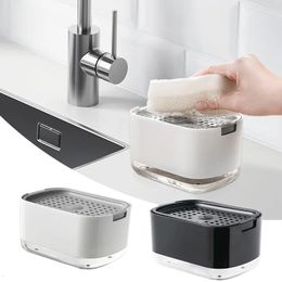 Liquid Soap Dispenser 2In1 Dish Soap Dispenser Liquid Soap Pump Dispenser Soap Container with Sponge Holder for Kitchen Bathroom Washing Accessories 231207