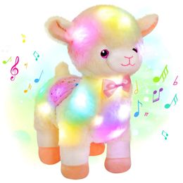 Plush Light Up Toys 35cm Musical Alpaca Gift Toys Kasta kuddar med LED -lysande leksak fyllda djur för flickor heminredning festival 231207