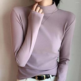 Women's Blouses Winter Tops High Collar Double-sided Velvet Stretch Long-sleeved Pullover Slim Fit Warm Base Layer Shirt