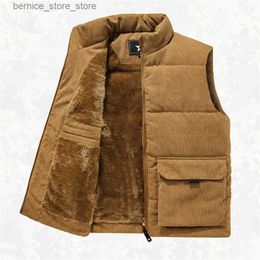 Men's Vests Winter Wool Vest Men Cotton Padded Warm Jacket Sleeveless Coat Stand Collar Waistcoat Corduroy Outwear Men's Clothing Oversize Q231208