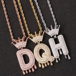 Pendant Necklaces Fashion Hip Hop Iced Out Bling Cubic A Z Drip Crown Zircon Letters Chain For Men Jewellery 231208