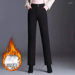 Women's Pants Winter Thicken White Duck Down Warm Women Elegant Chic Slim Casual Office Lady Black Straight Trousers M-4XL 16808