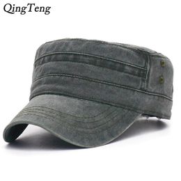 Denim Flat Top Cap Women Men Snapback Caps Vintage Army Hat Cadet Military Unisex Baseball Hats Wide Brim198K