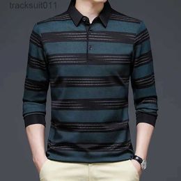 Men's T-Shirts Spring Autumn Men Striped Long Sle Shirts Koreon Fashion Smart Casual Clothes Basic Streetwear Business Loose Tops L231208