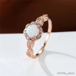 Wedding Rings Female Cute Flower Engagement Ring Rose Gold Color Wedding Ring White Opal Round Stone Rings For Women Jewelry Mother's Day Gift R231208