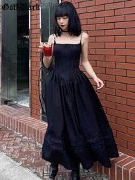 Urban Sexy Dresses Goth Dark Elegant Lolita Mall Gothic Bodycon Long Dresses E-girl Grunge Style Lace Up Women Black Dress Alt Sexy Sling Partywear L231208