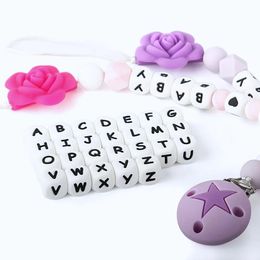 Teethers Toys 15Pcs Baby Silicone Beads Letters with Alphabet Personalised Name Teether Teething Pacifier DIY Gift 12mm 1000Pcs 231207