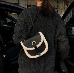 Autumn And Winter Bags Solid Colour One Shoulder Portable Small Square Bag Designer Wool Bag Imitating Lamb Wool