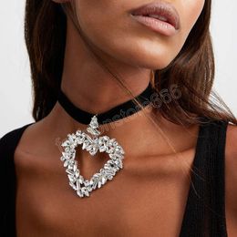 Fashion Rhinestone Big Heart Necklace Black Velvet Choker Collar Sexy Party Neck Jewellery Custom Y2K Clavicle Necklace