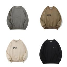 Trendy brand multi-line ESS new silicone letters for men and women thin velvet round neck sweatshirt high street high collar loose zipper pullover
