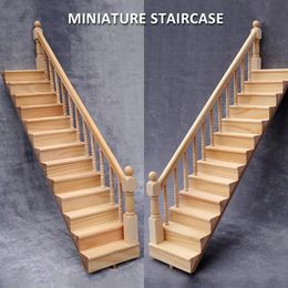Doll House Accessories 1pc 1/12 Dollhouse Miniature Staircase Wooden Doll House Handrail Stairs Furniture Room Decoration Model Accessories 231208