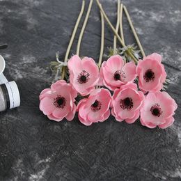 Decorative Flowers Wreaths Real Touch Flowers PU Rose Artificial Anemone Branch Bridal Bouquet Floral Arrangement Home Wedding Decor Fake Flower 9 Colour 231207