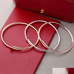 Bangle Luxury Designer Bracelet M Thinner Nail Fashion Unisex Cuff Couple Gold Steel Jewelry Valentines Day Gift Drop Delivery Bracel Dh0Un