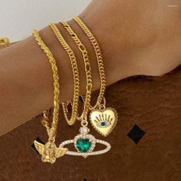 Charm Bracelets Moon Star Bracelet For Women Evil Blue Eye Stainless Steel Chain Cute Heart Copper Dangle Gold Color Fashion Bangle