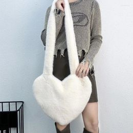 Evening Bags Sweet Love Fake Fur Women's Shoulder Bag Fashion Large Capacity Plush Ladies Messenger Simple Solid Color Female Handbags